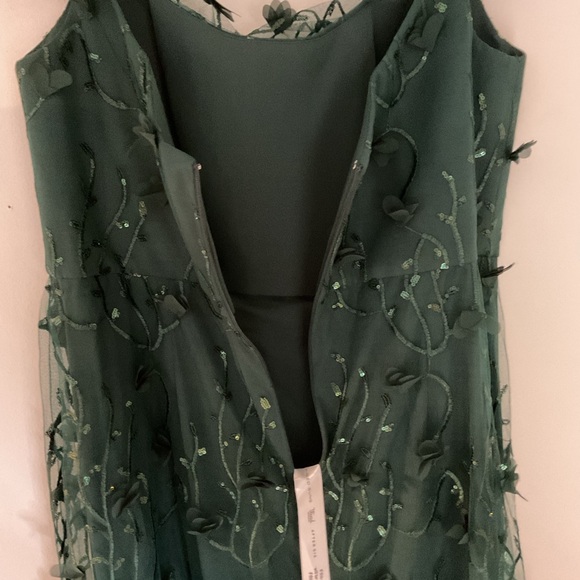 Dessy Collection Off-Shoulder A-Line 3D Floral Embroidered Evergreen Maxi Dress - Picture 8 of 11